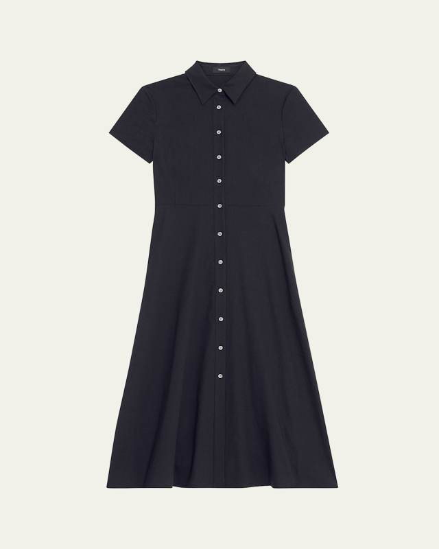 Good Linen Short-Sleeve Button-Front Midi Shirt Dress